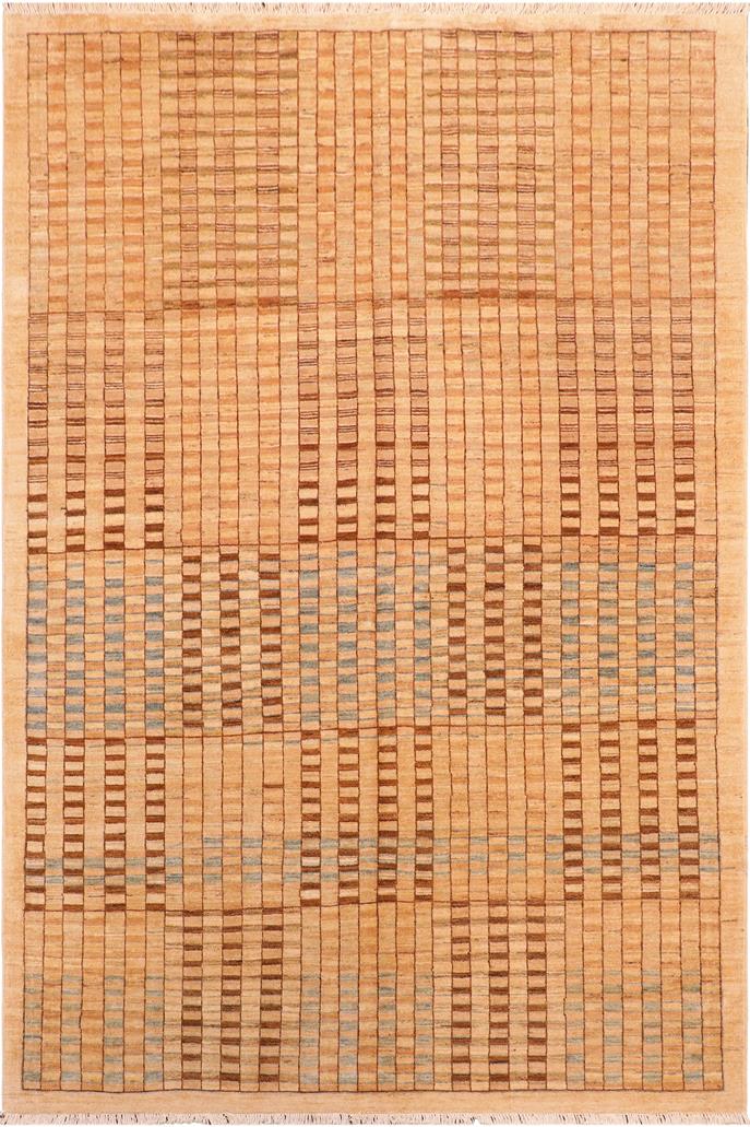 handmade Modern Kafkaz Tan Brown Hand Knotted RECTANGLE 100% WOOL area rug 6 X9 