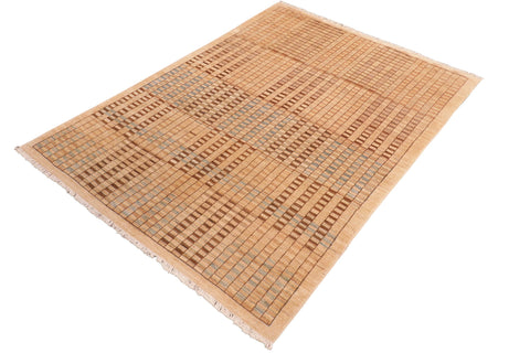handmade Modern Kafkaz Tan Brown Hand Knotted RECTANGLE 100% WOOL area rug 6' x 9'