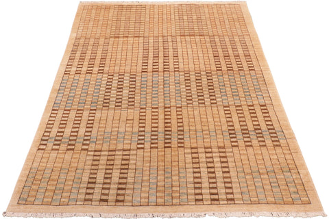 handmade Modern Kafkaz Tan Brown Hand Knotted RECTANGLE 100% WOOL area rug 6' x 9'
