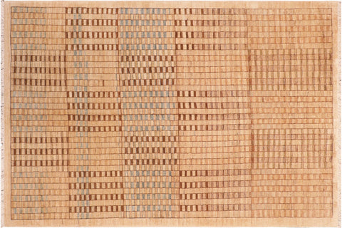 handmade Modern Kafkaz Tan Brown Hand Knotted RECTANGLE 100% WOOL area rug 6' x 9'