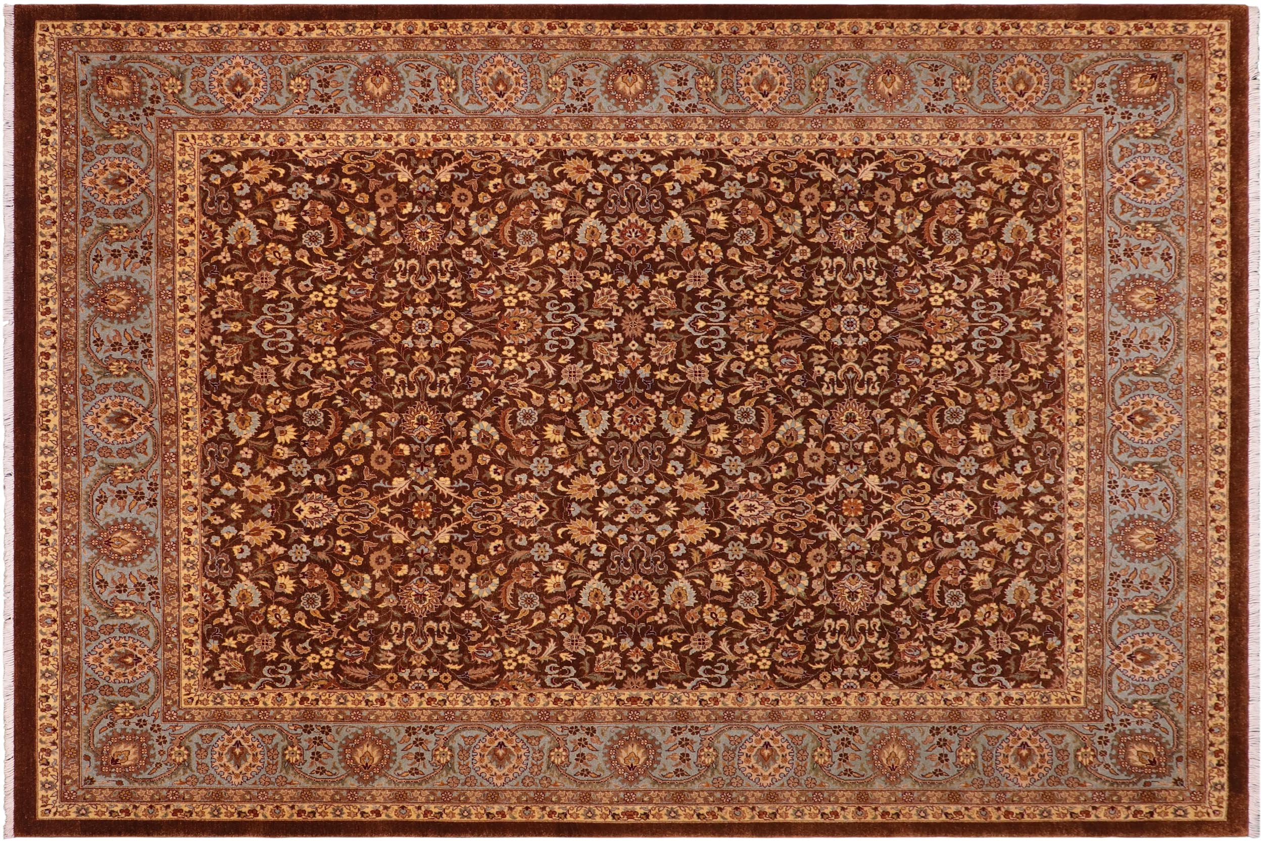 handmade Traditional  Brown Lt. Blue Hand Knotted RECTANGLE 100% WOOL area rug 8' x 10'