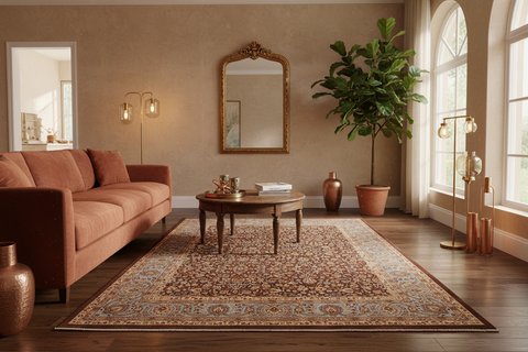 Turkish Knotted Istanbul Debbi Brown/Blue Wool Rug - 8'3''X10'5''