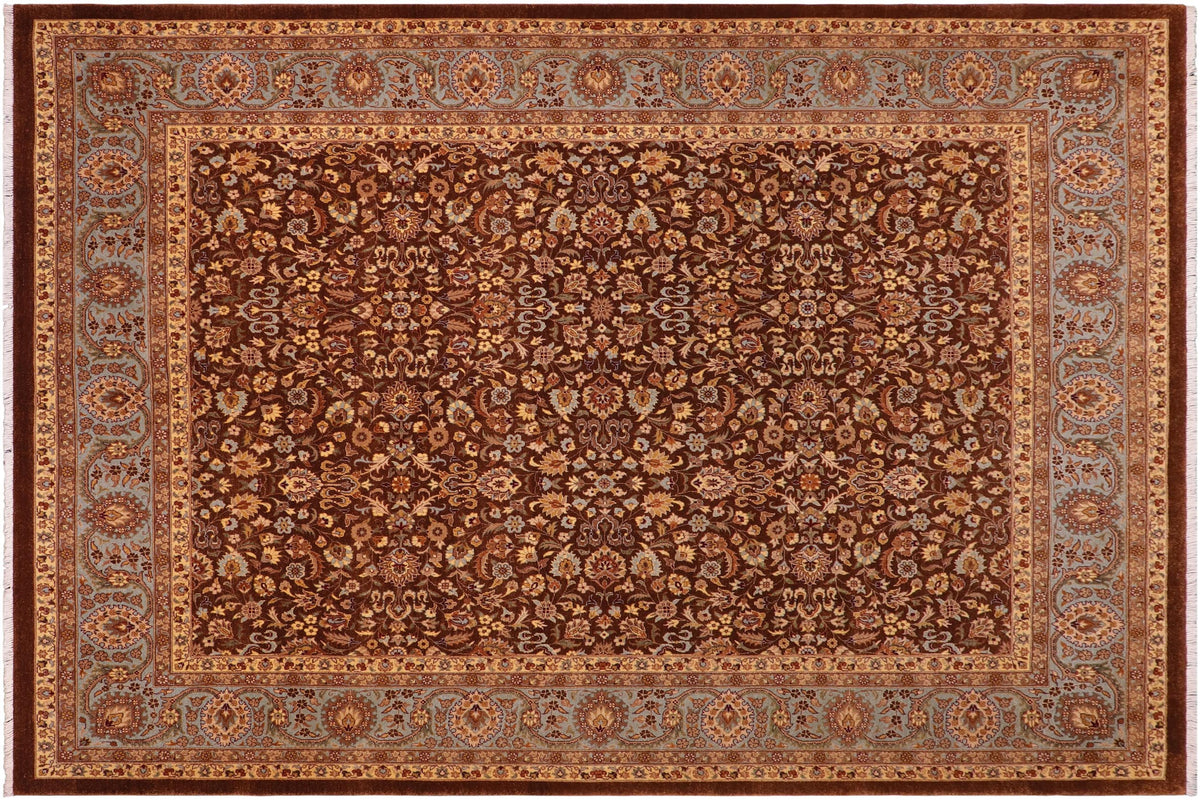 handmade Traditional  Brown Lt. Blue Hand Knotted RECTANGLE 100% WOOL area rug 8' x 10'