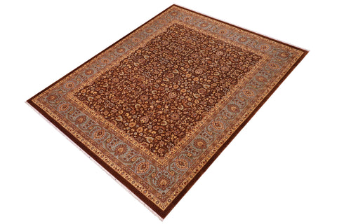 handmade Traditional  Brown Lt. Blue Hand Knotted RECTANGLE 100% WOOL area rug 8' x 10'