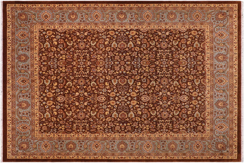 handmade Traditional  Brown Lt. Blue Hand Knotted RECTANGLE 100% WOOL area rug 8' x 10'