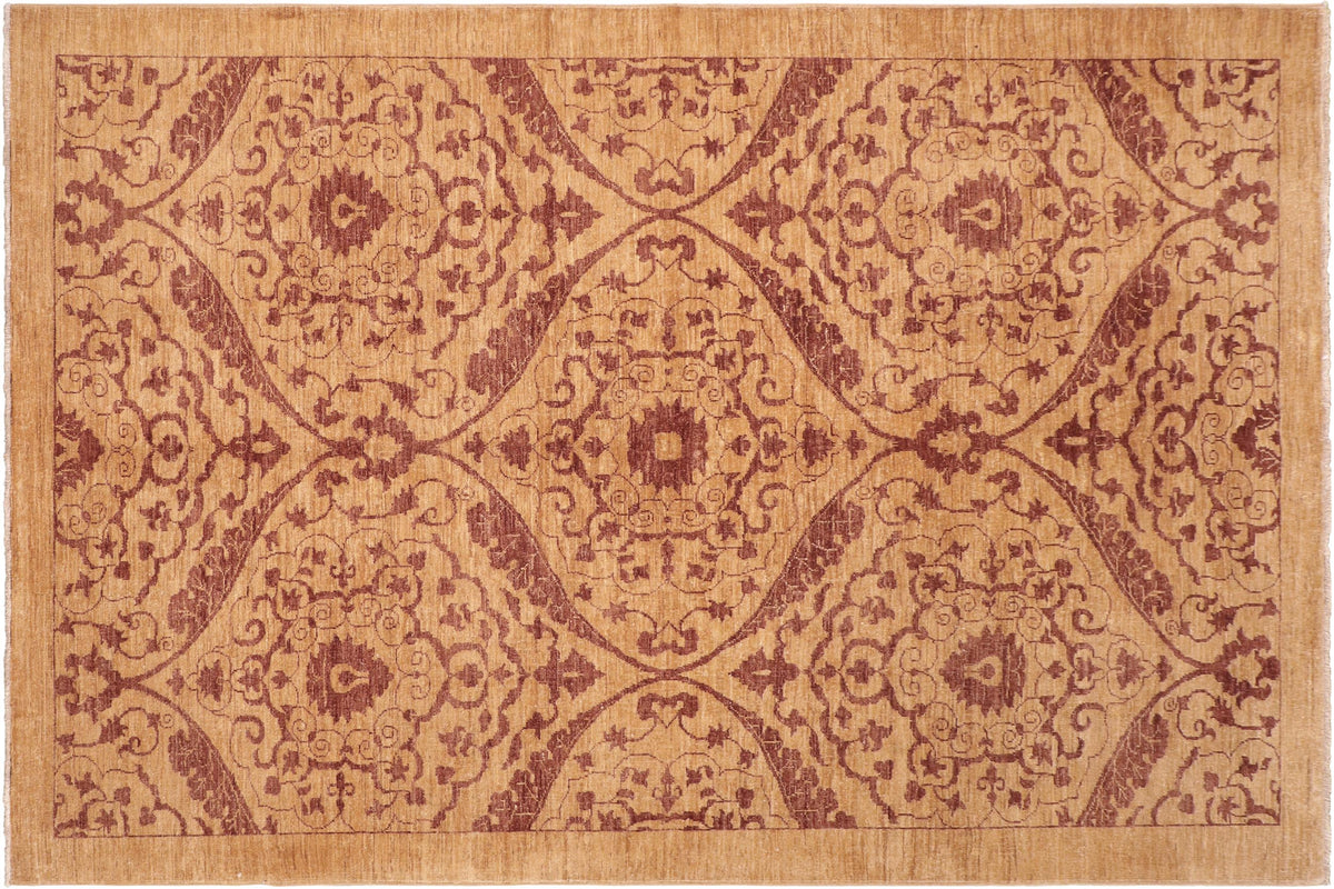handmade Modern Kafkaz Gold Brown Hand Knotted RECTANGLE 100% WOOL area rug 6' x 9'