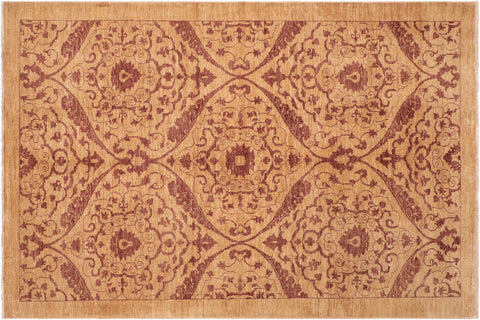 handmade Modern Kafkaz Gold Brown Hand Knotted RECTANGLE 100% WOOL area rug 6' x 9'
