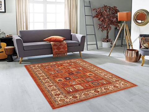 handmade Geometric Berjusta Rust Ivory Hand Knotted RECTANGLE 100% WOOL area rug 6x9