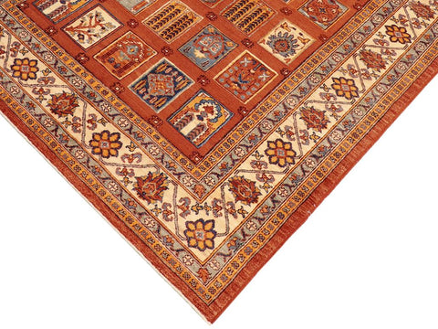 handmade Geometric Berjusta Rust Ivory Hand Knotted RECTANGLE 100% WOOL area rug 6x9
