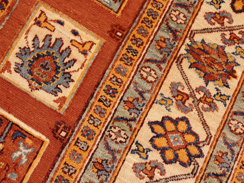 handmade Geometric Berjusta Rust Ivory Hand Knotted RECTANGLE 100% WOOL area rug 6x9