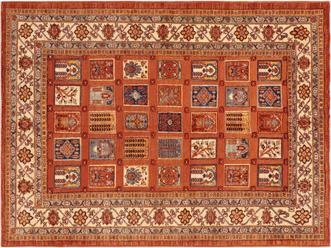 handmade Geometric Berjusta Rust Ivory Hand Knotted RECTANGLE 100% WOOL area rug 6x9
