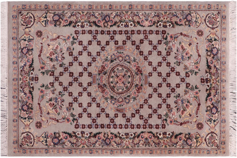 handmade Traditional  Gray Blue Hand Knotted RECTANGLE 100% WOOL area rug 3x4