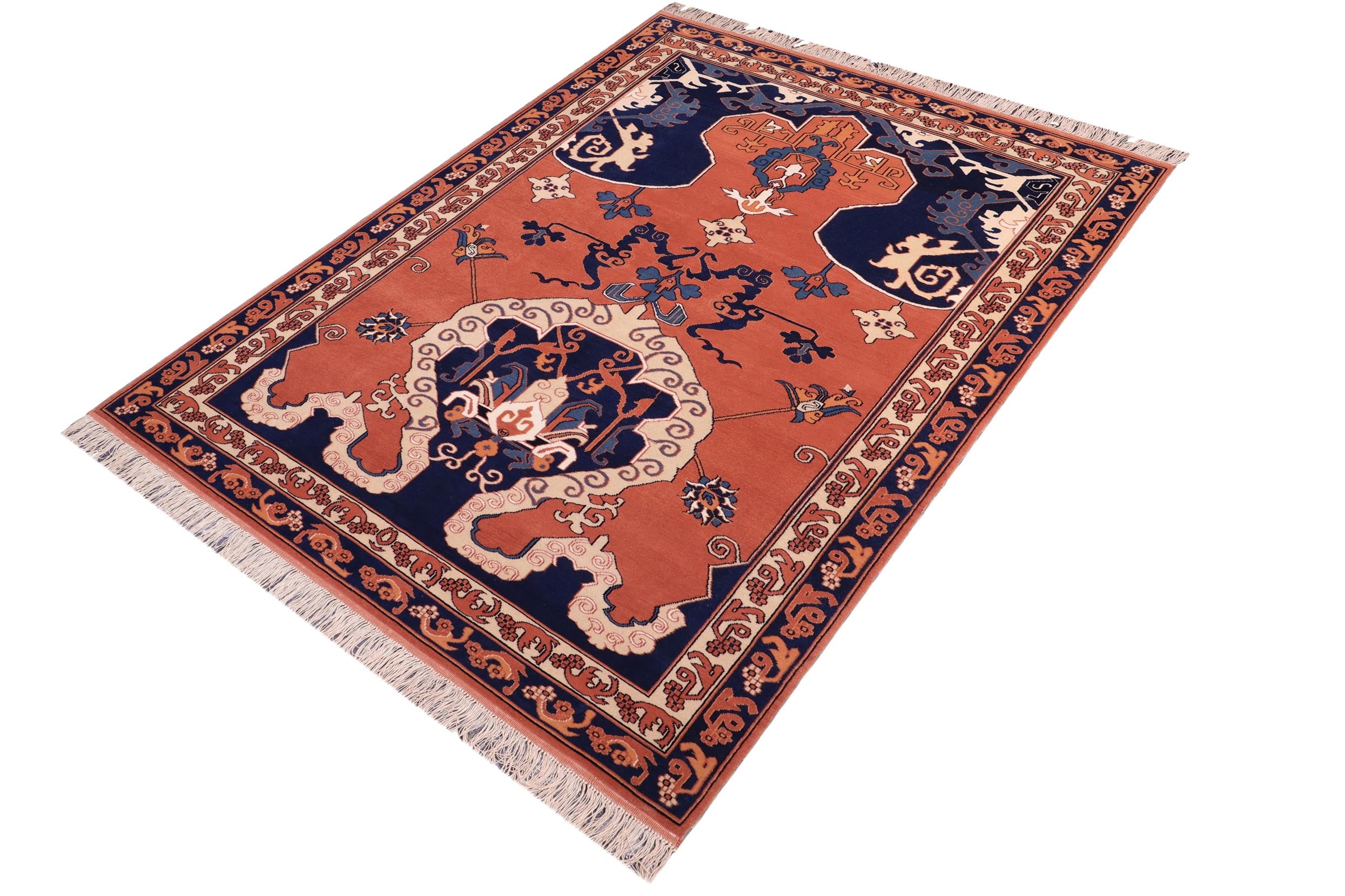handmade Geometric Kargahi Rose Lt. Brown Hand Knotted SQUARE 100% WOOL area rug 7x7