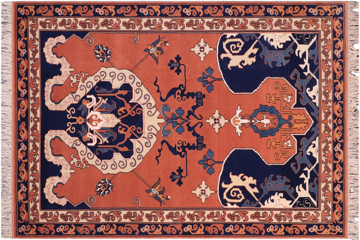 handmade Geometric Kargahi Rose Lt. Brown Hand Knotted SQUARE 100% WOOL area rug 7x7