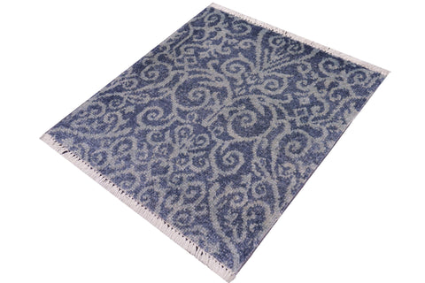 handmade Transitional Modern Blue Ivory Hand Knotted RECTANGLE 100% WOOL area rug 2' x 2'