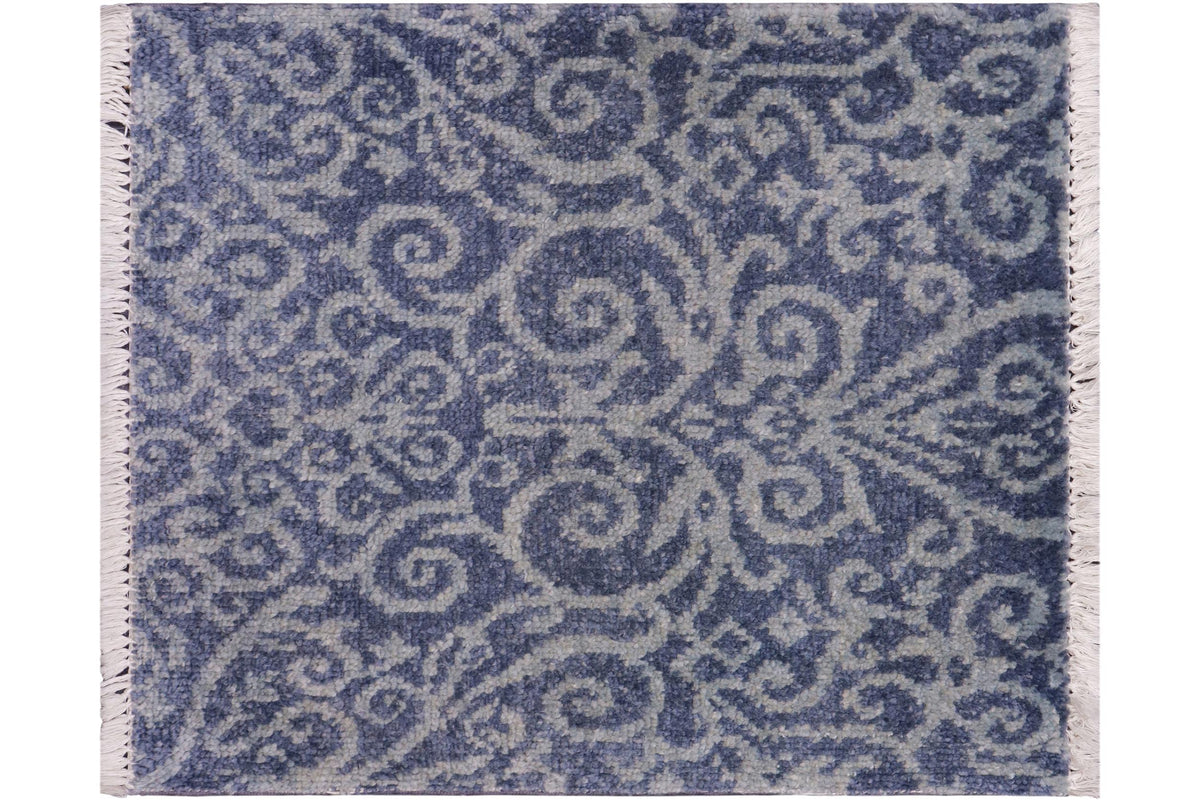 handmade Transitional Modern Blue Ivory Hand Knotted RECTANGLE 100% WOOL area rug 2' x 2'