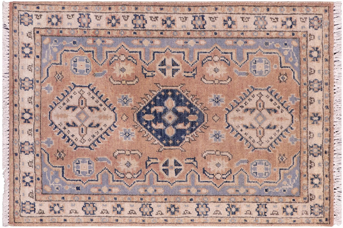 handmade Traditional Kafkaz Brown Ivory Hand Knotted RECTANGLE 100% WOOL area rug 2' x 3'