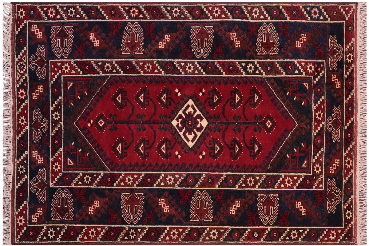 handmade Traditional Antique Sherwan Red Navy Hand Knotted RECTANGLE 100% WOOL area rug 4x7
