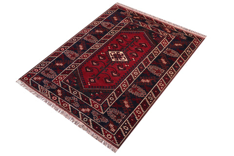 handmade Traditional Antique Sherwan Red Navy Hand Knotted RECTANGLE 100% WOOL area rug 4x7