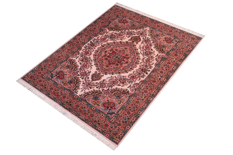 handmade Traditional Antique Tabriz Beige Salmon Hand Knotted RECTANGLE 100% WOOL area rug 5x7