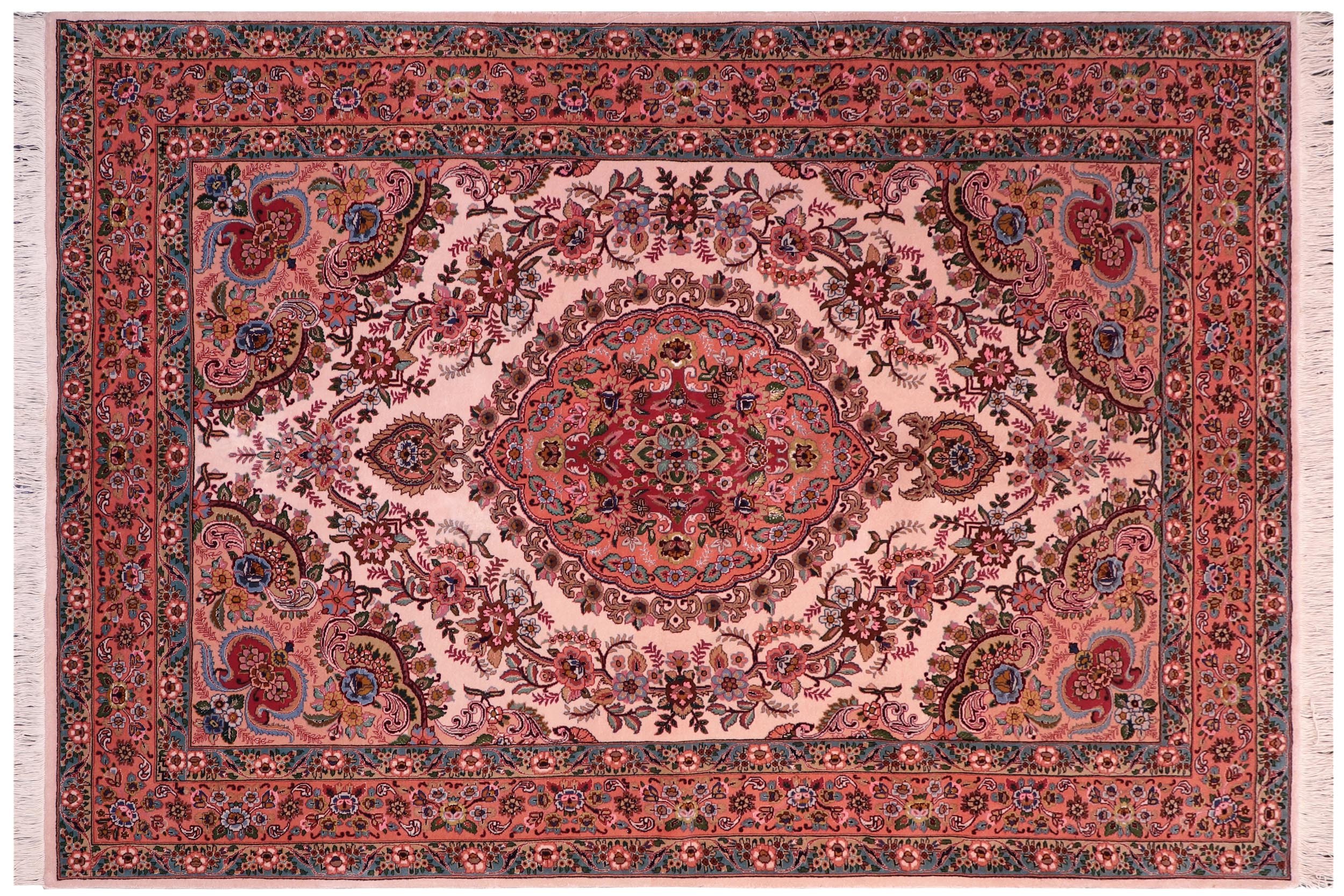 handmade Traditional Antique Tabriz Beige Salmon Hand Knotted RECTANGLE 100% WOOL area rug 5x7