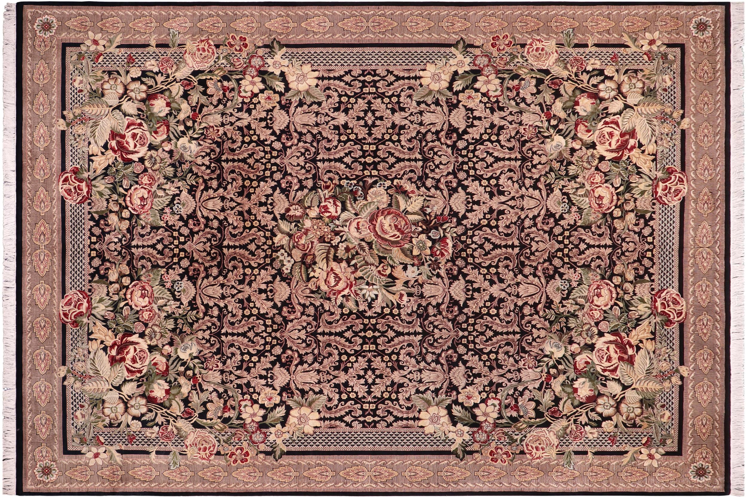handmade Traditional Rasmi Romal Black Tan Hand Knotted RECTANGLE 100% WOOL area rug 10x14