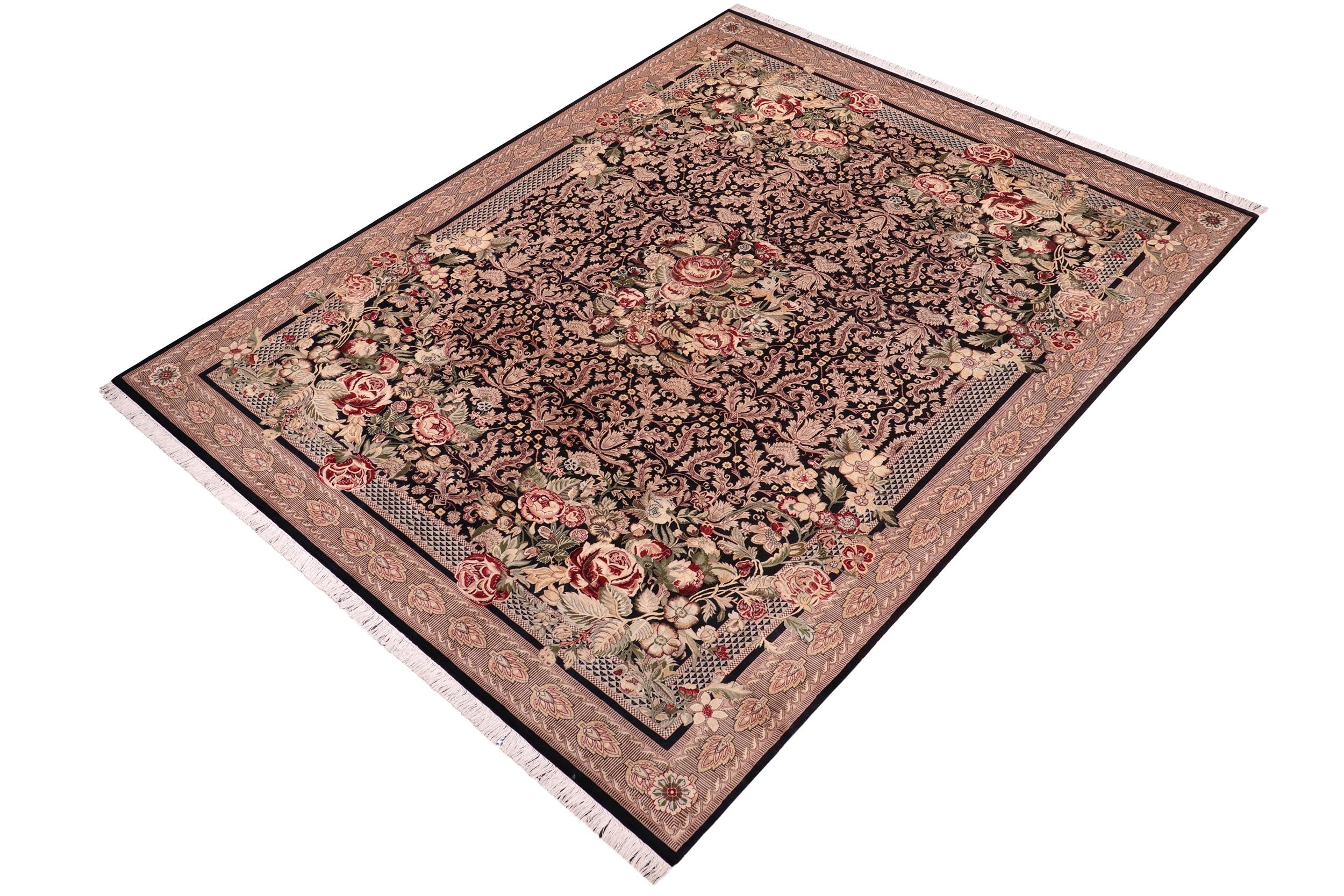 handmade Traditional Rasmi Romal Black Tan Hand Knotted RECTANGLE 100% WOOL area rug 10x14