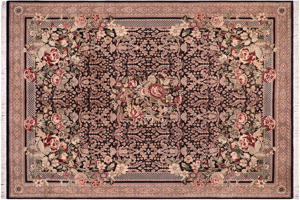 handmade Traditional Rasmi Romal Black Tan Hand Knotted RECTANGLE 100% WOOL area rug 10x14