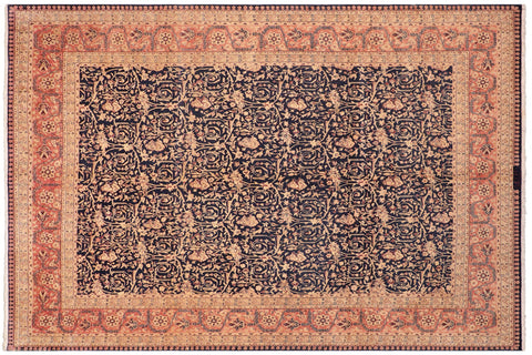 handmade Transitional Harriss Blue Rose Hand Knotted RECTANGLE 100% WOOL area rug 8 x 10