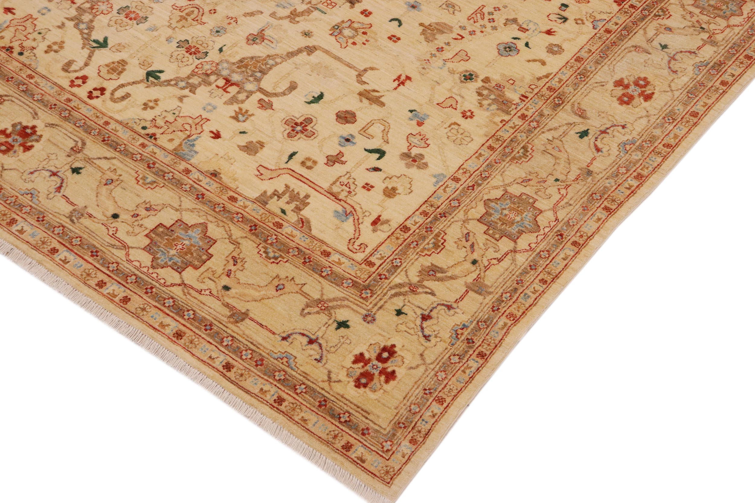 handmade Traditional Kafkaz Tan Blue Hand Knotted RECTANGLE 100% WOOL area rug 9x11