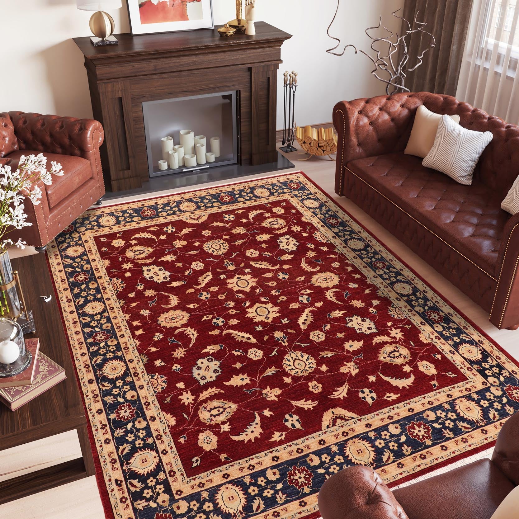 handmade Traditional Kafkaz Red Blue Hand Knotted RECTANGLE 100% WOOL area rug 8x10