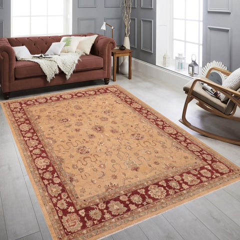 handmade Traditional Kafkaz Beige Burgundy Hand Knotted RECTANGLE 100% WOOL area rug 8x10