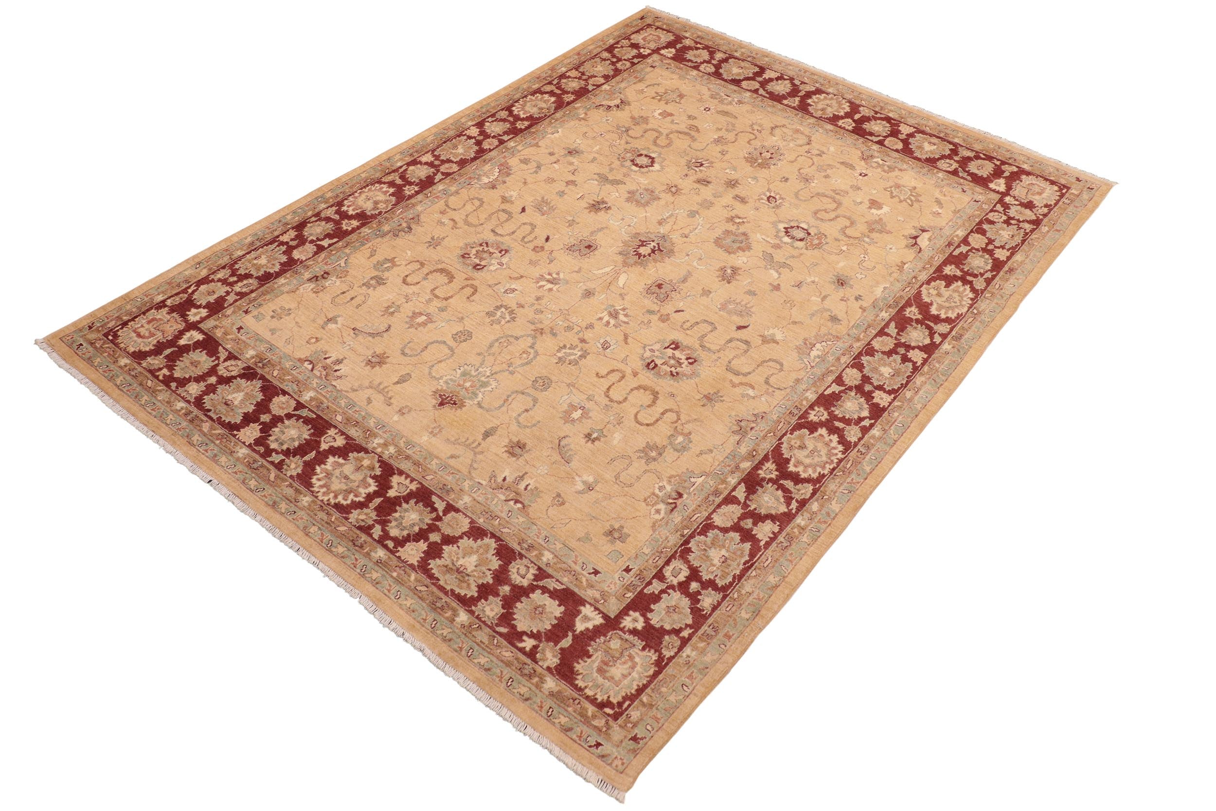 handmade Traditional Kafkaz Beige Burgundy Hand Knotted RECTANGLE 100% WOOL area rug 8x10