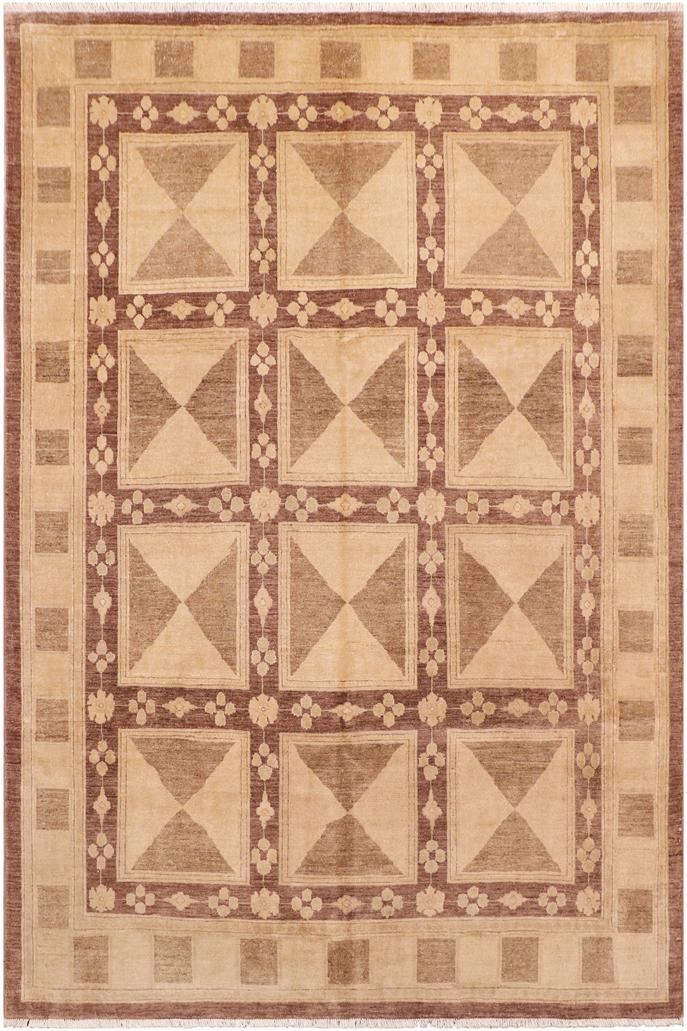 handmade Transitional Kafkaz Brown Tan Hand Knotted RECTANGLE 100% WOOL area rug 8X10
