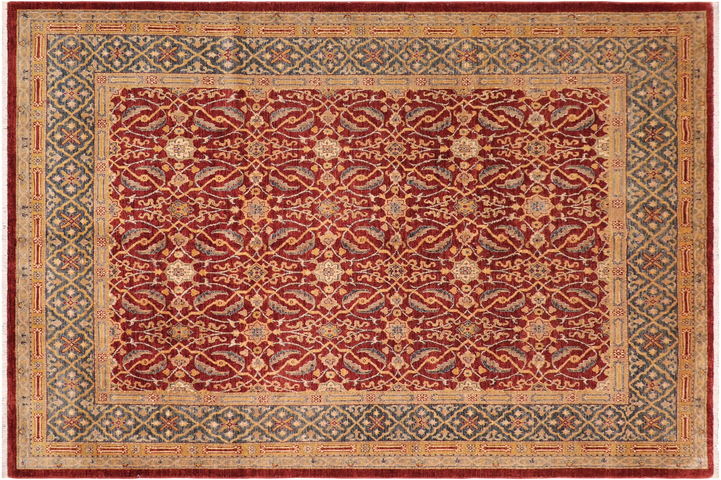 handmade Transitional Kafkaz Rust Blue Hand Knotted RECTANGLE 100% WOOL area rug 8' x 10'