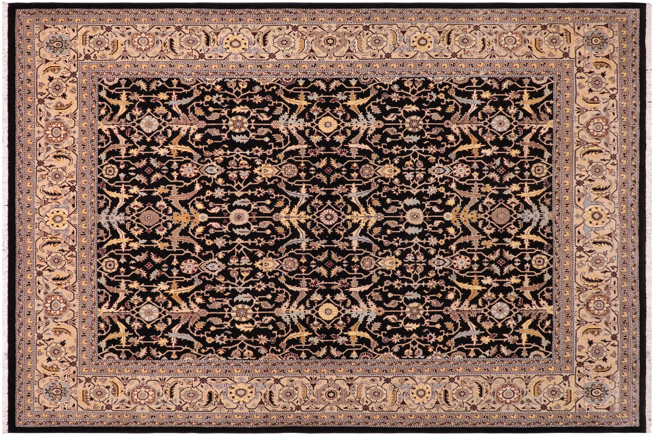 handmade Transitional Kafkaz Black Beige Hand Knotted RECTANGLE 100% WOOL area rug 8x10