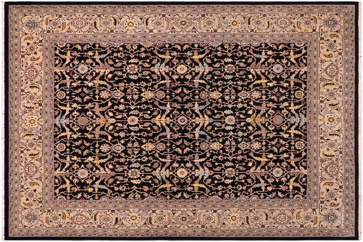 handmade Transitional Kafkaz Black Beige Hand Knotted RECTANGLE 100% WOOL area rug 8x10