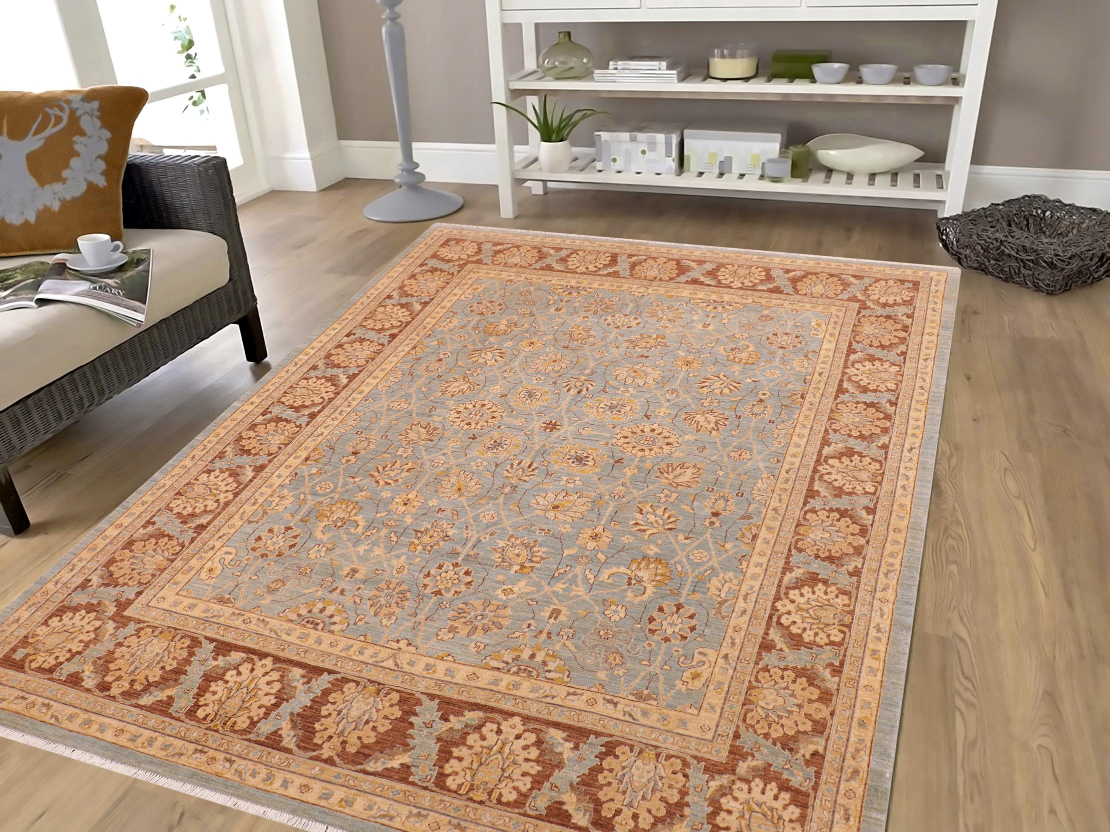 handmade Transitional Kafkaz Lt. Blue Lt. Brown Hand Knotted RECTANGLE 100% WOOL area rug 8' x 10'