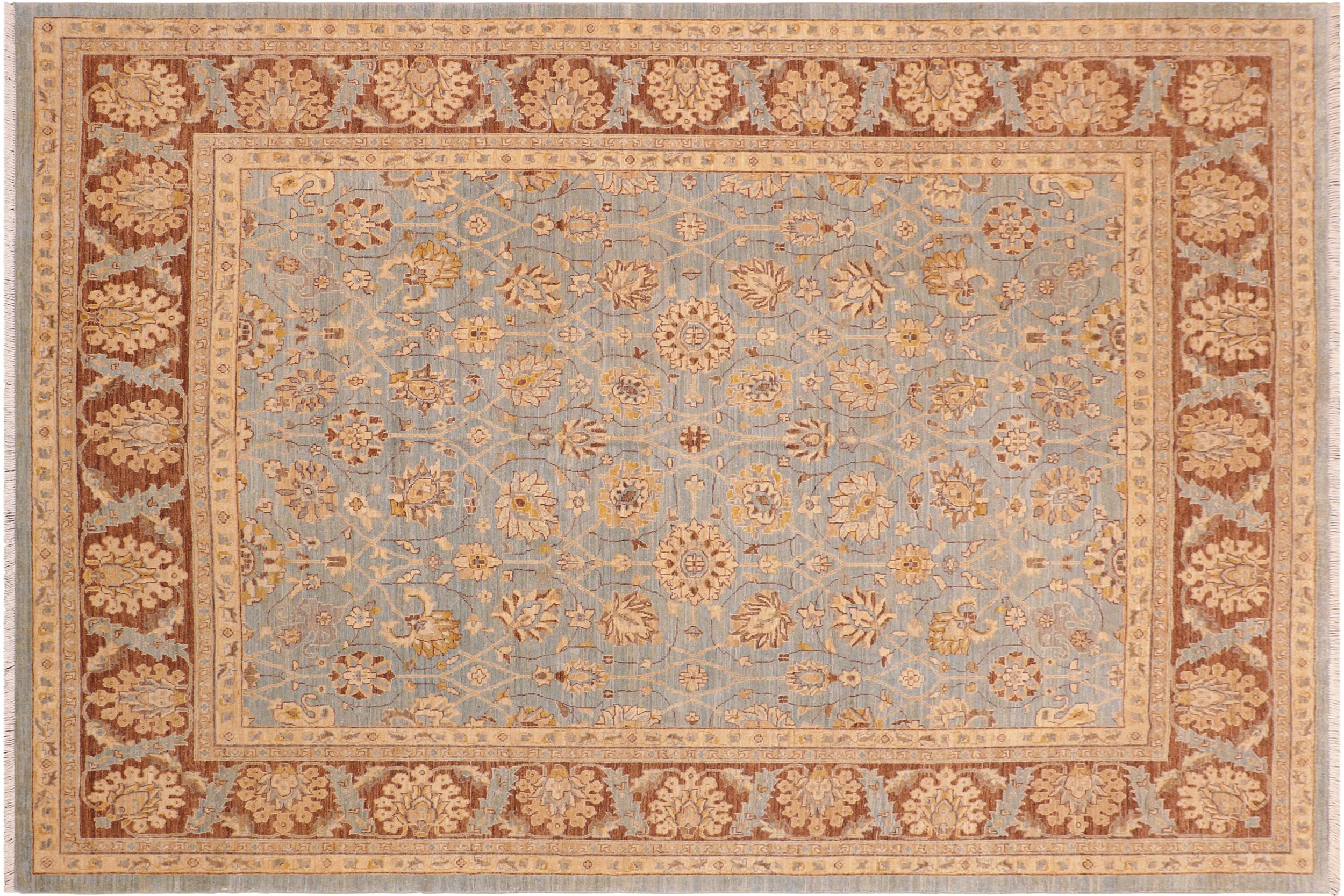 handmade Transitional Kafkaz Lt. Blue Lt. Brown Hand Knotted RECTANGLE 100% WOOL area rug 8' x 10'