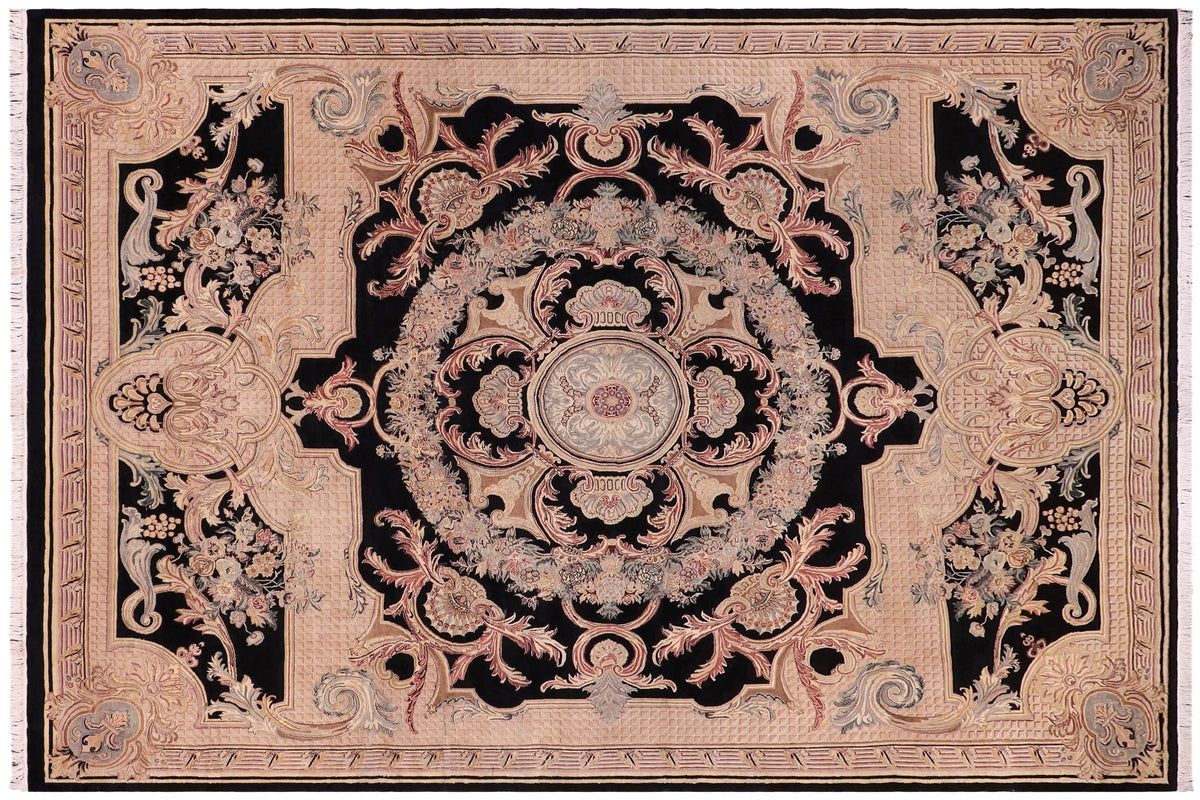 handmade Traditional Savonarrie Black Black Hand Knotted RECTANGLE 100% WOOL area rug 9x12