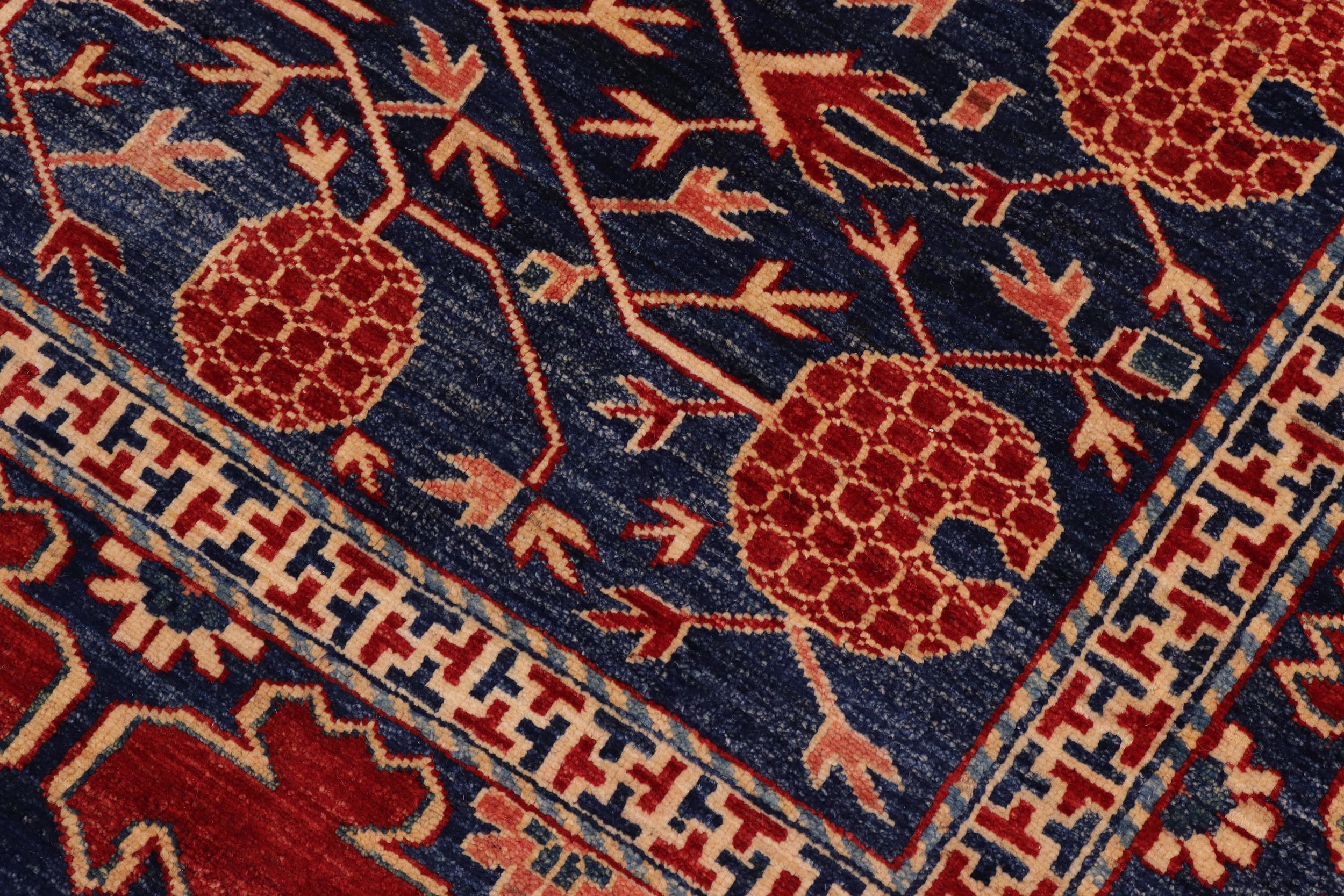 handmade Geometric Super Kazak Blue Red Hand Knotted RECTANGLE 100% WOOL area rug 7' x 8'