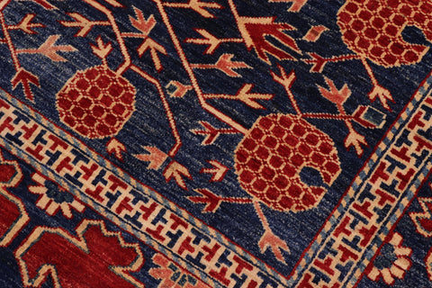 handmade Geometric Super Kazak Blue Red Hand Knotted RECTANGLE 100% WOOL area rug 7' x 8'