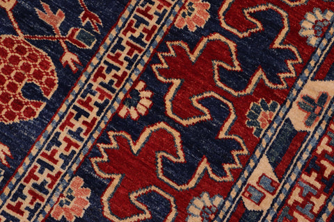 handmade Geometric Super Kazak Blue Red Hand Knotted RECTANGLE 100% WOOL area rug 7' x 8'