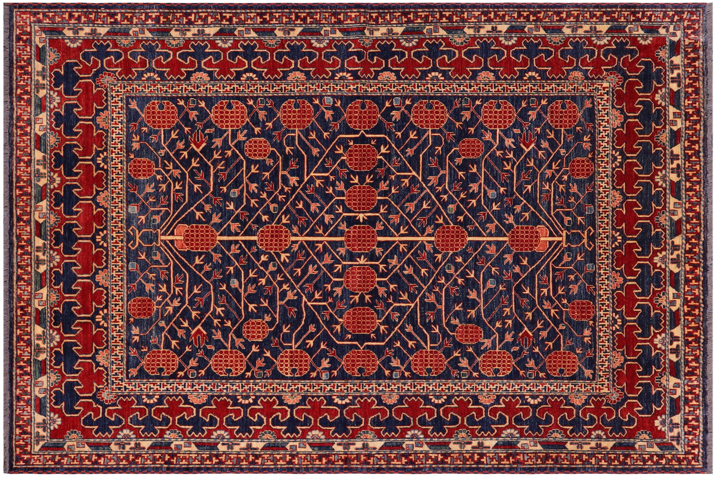 handmade Geometric Super Kazak Blue Red Hand Knotted RECTANGLE 100% WOOL area rug 7' x 8'