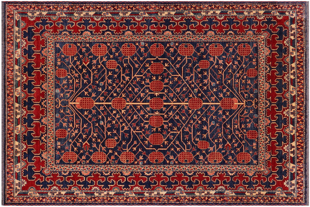 handmade Geometric Super Kazak Blue Red Hand Knotted RECTANGLE 100% WOOL area rug 7' x 8'