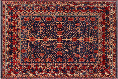 handmade Geometric Super Kazak Blue Red Hand Knotted RECTANGLE 100% WOOL area rug 7' x 8'