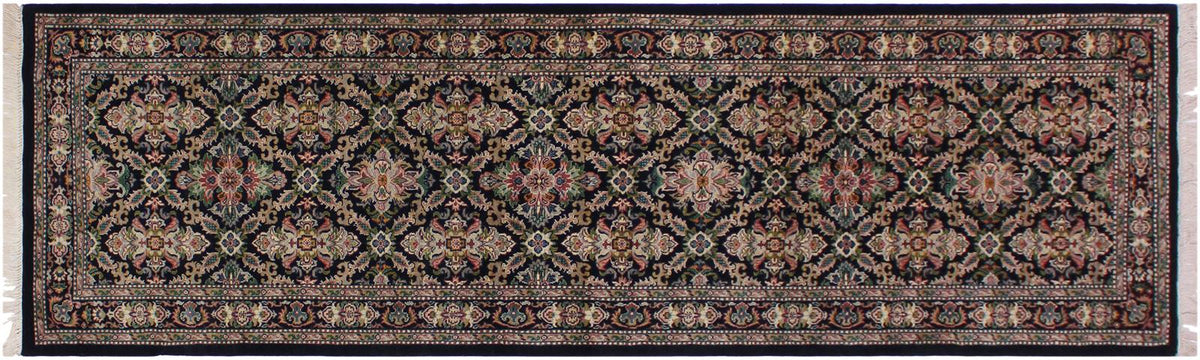 handmade Traditional Tabriz Black Pink Hand Knotted RUNNER 100% WOOL area rug 3x9