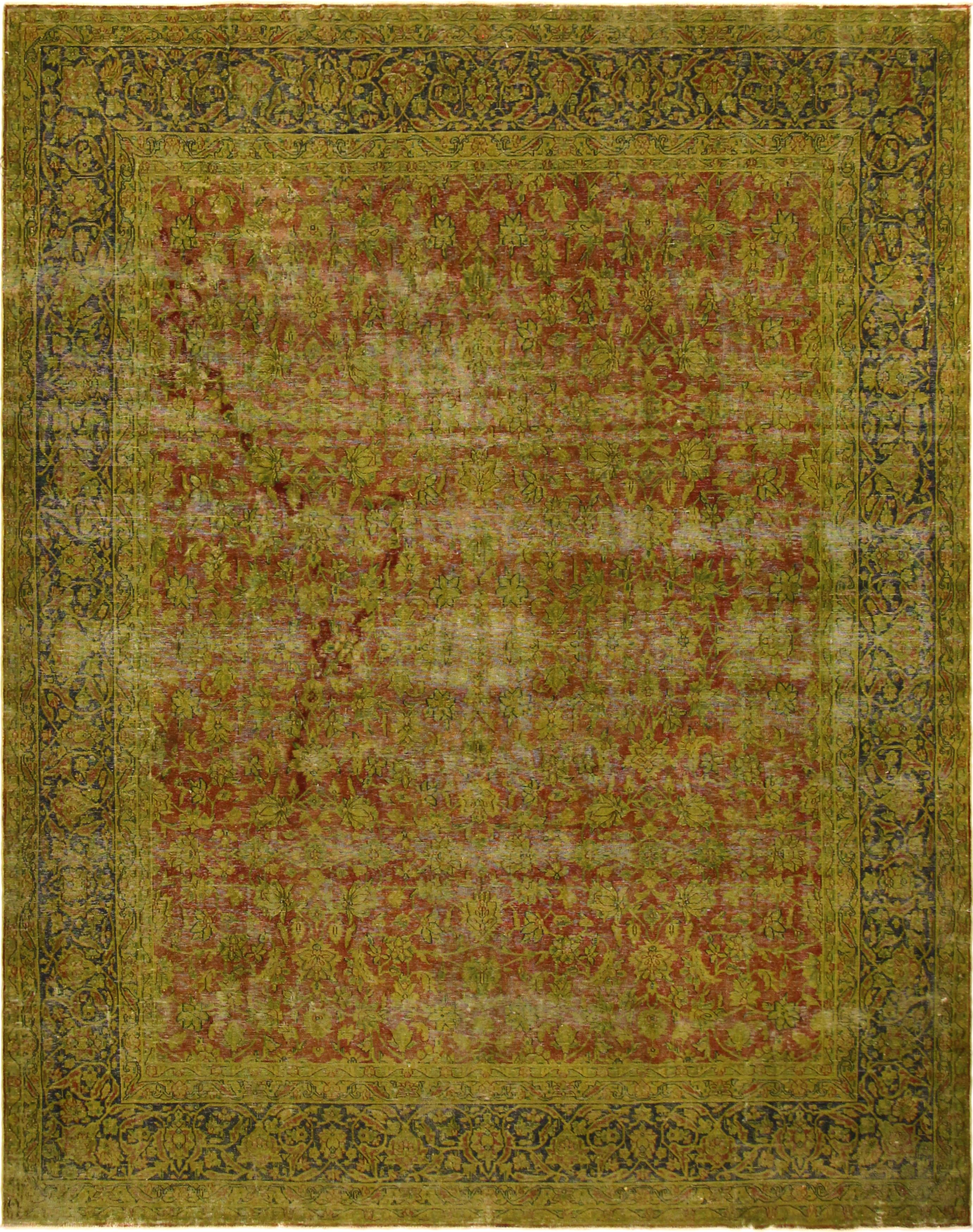 Vintage Distressed Persian Katharin Rust/Blue Wool Rug - 9'9''X12'8''