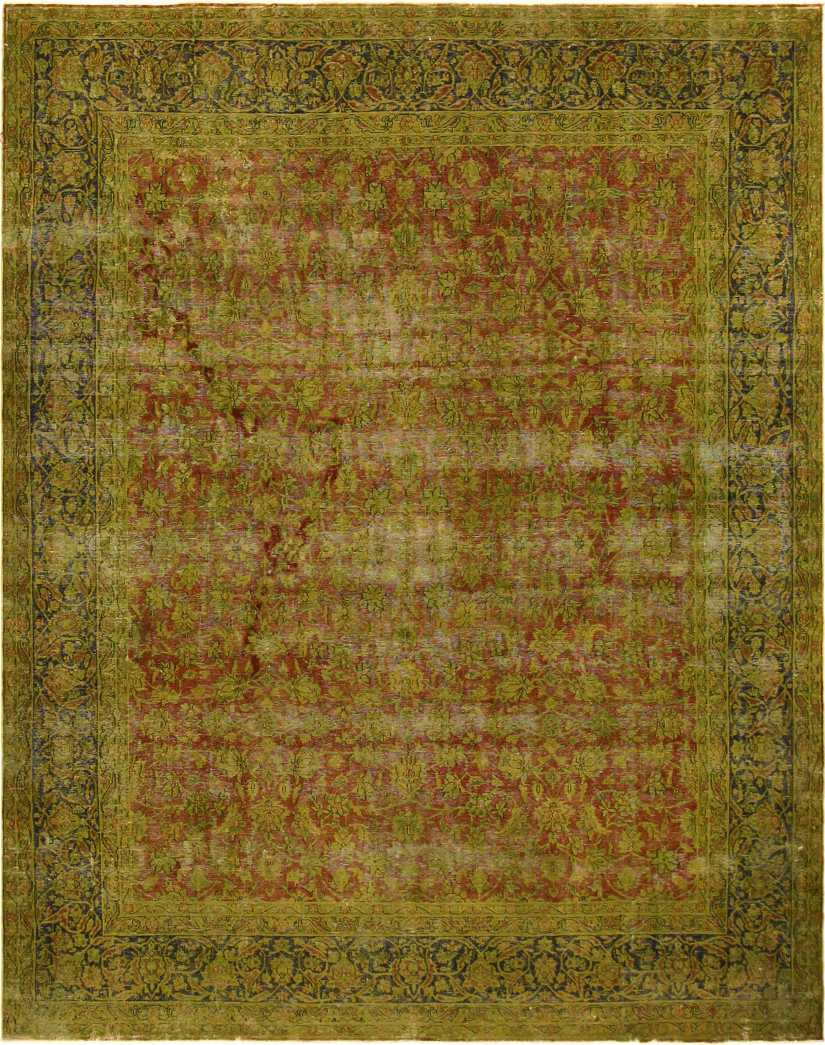 Vintage Distressed Persian Katharin Rust/Blue Wool Rug - 9'9''X12'8''