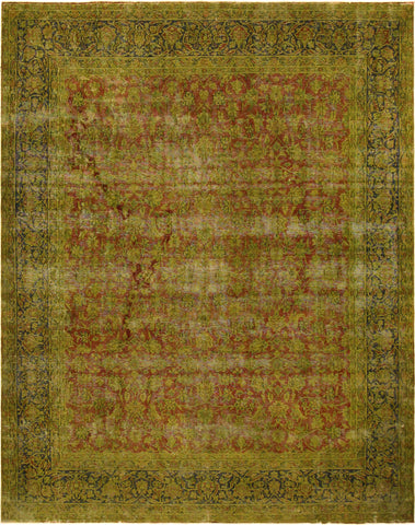 Vintage Distressed Persian Katharin Rust/Blue Wool Rug - 9'9''X12'8''